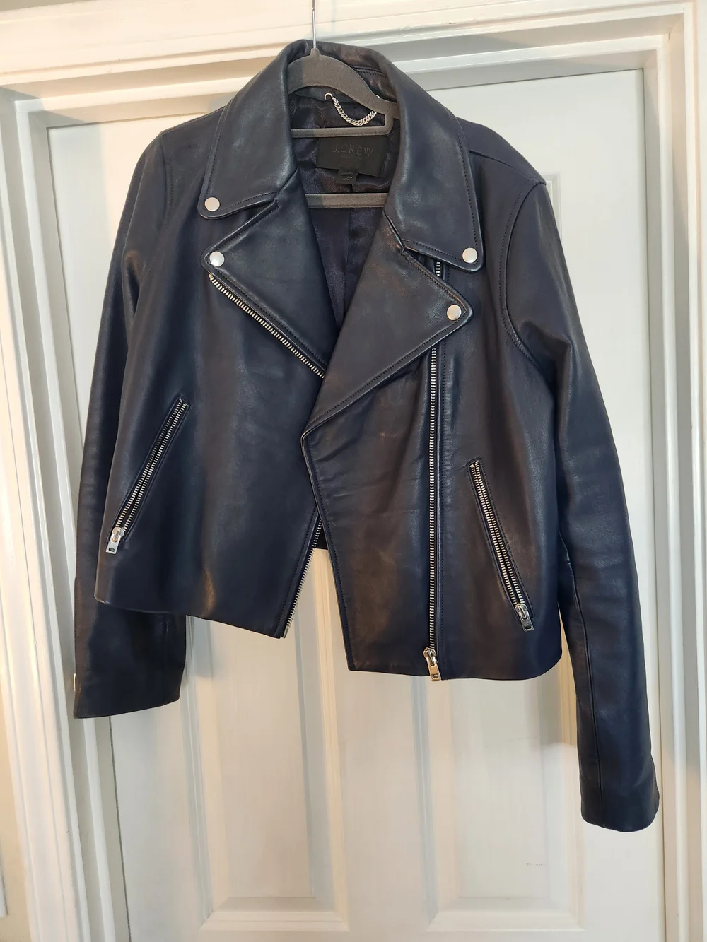 J. Crew Navy Leather Moto Jacket - Women's - Picture 1 of 6